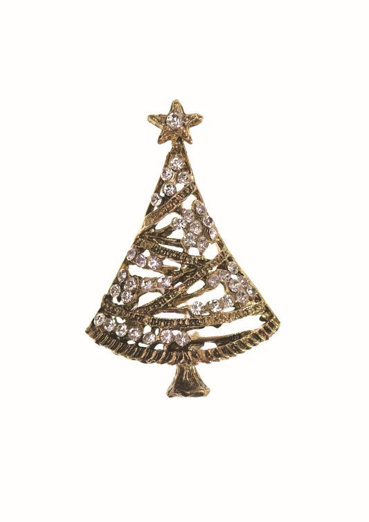Christmas Tree Gold Brooch