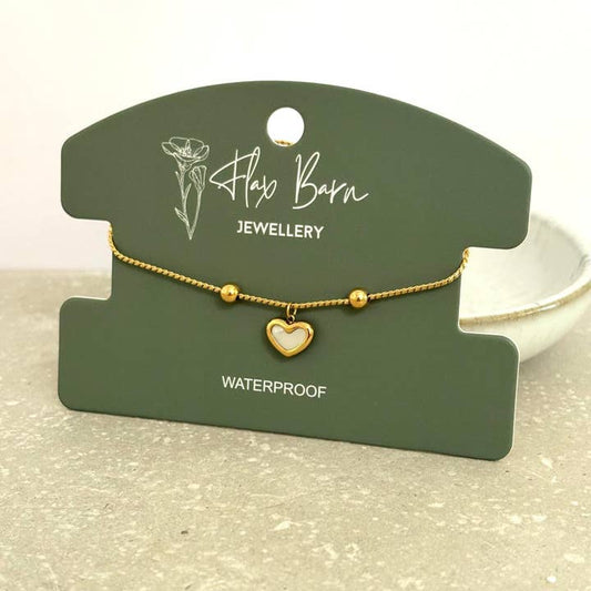 Tarnish Resistant Pearlescent Heart Bracelet: Gold