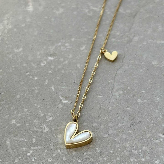 Tarnish Resistant Pearlescent Heart Necklace: Gold