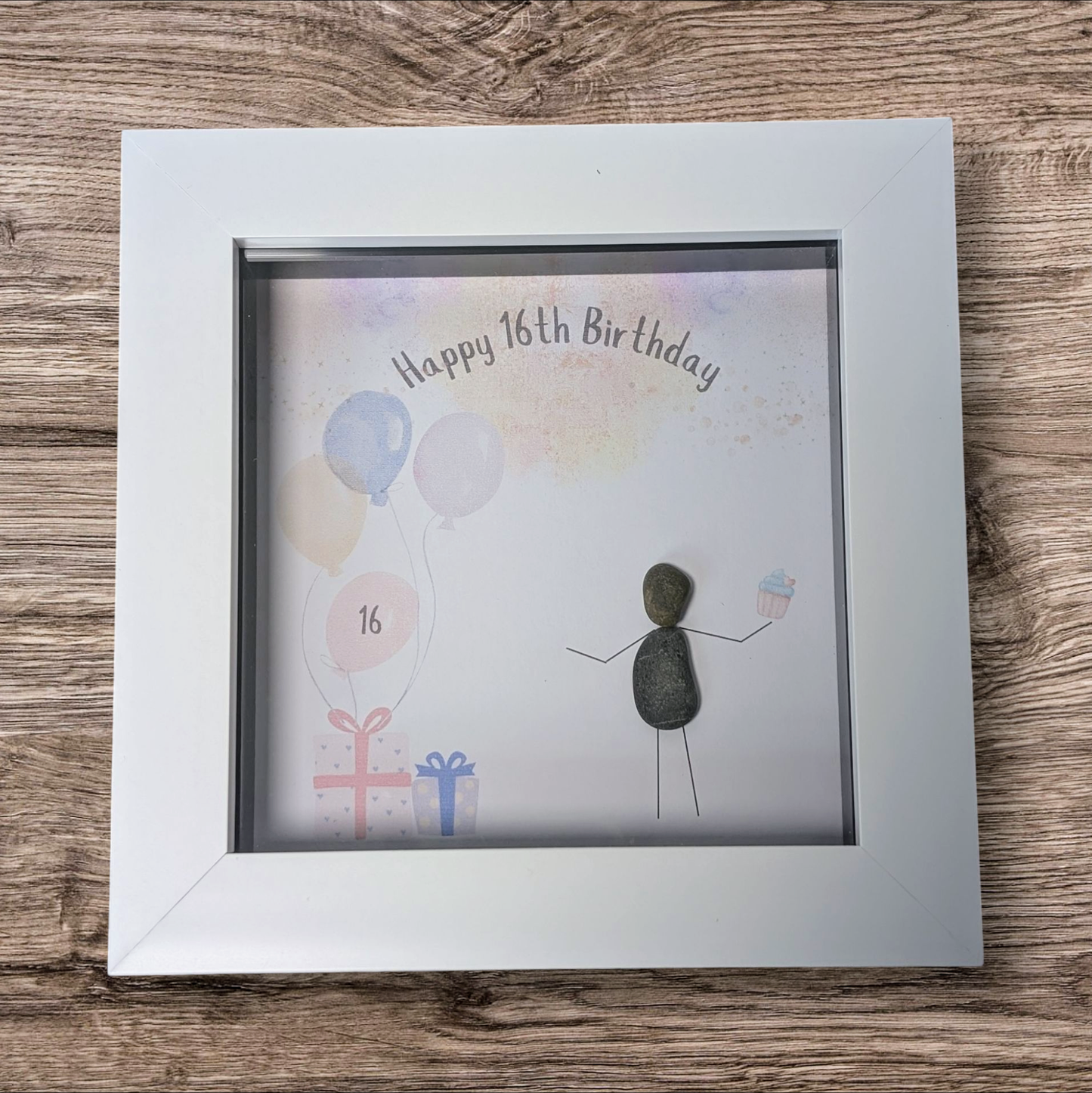 Happy 16th Birthday Pebble Art Frame