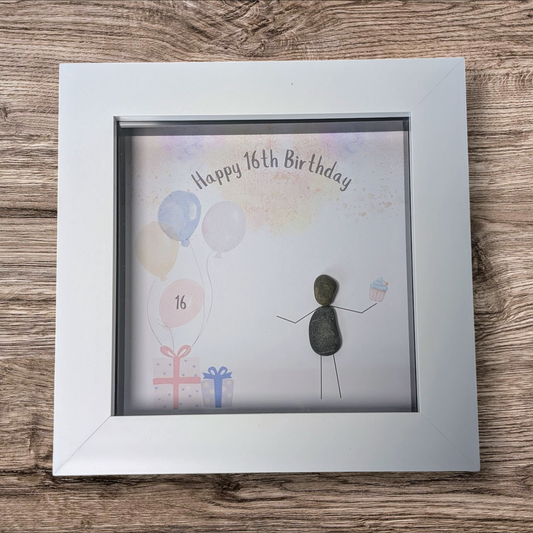 Happy 16th Birthday Pebble Art Frame