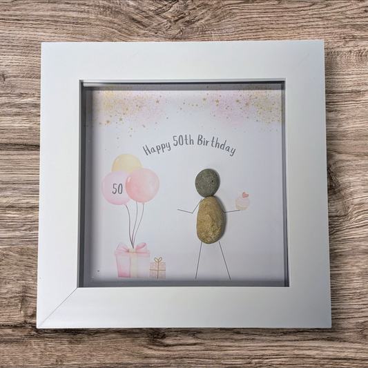 Happy 50th Birthday Pebble Art Frame