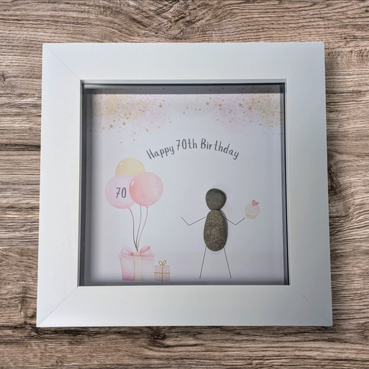 Happy 70th Birthday Pebble Art Frame